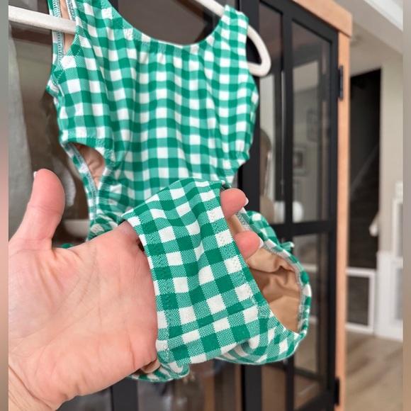 Crewcuts gingham one piece swimsuit cutouts scoop back kelly bows toddler girl - Picture 6 of 7